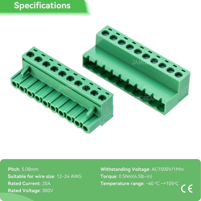 JANDECCN 4Pcs 10 Pin 5.08mm Pitch DIY PCB Mount Screw Terminal Block Connector with 4Pcs 10 Pin Phoenix Plug - Image 4
